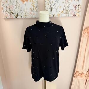 Vintage Paul Harris Design Black Mock Neck Top w/ Gold Studs – Size M